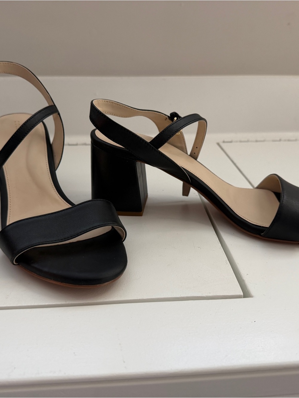 Cole Haan Black Leather Block Heel Sandals